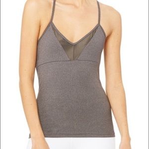 Alo Yoga v neck crossback bra tank top, grey XS